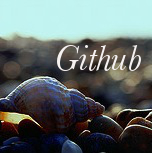 Shell on the beach with text "Github" above it